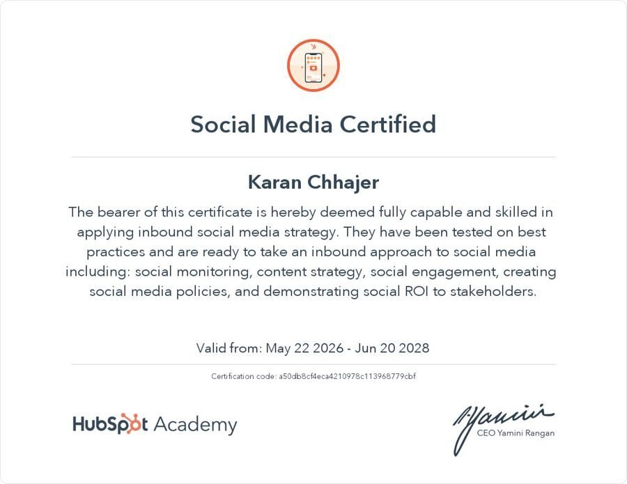 Social Media Certified certificate